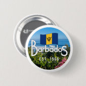 "Barbados Est. 1966" Ost-Küstenansicht mit Flagge Button (Vorne & Hinten)