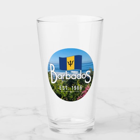 "Barbados Est. 1966" Ost-Küstenansicht mit Flagge Glas (Vorderseite)