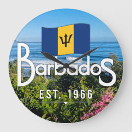 "Barbados Est. 1966" Ost-Küstenansicht mit Flagge Große Wanduhr