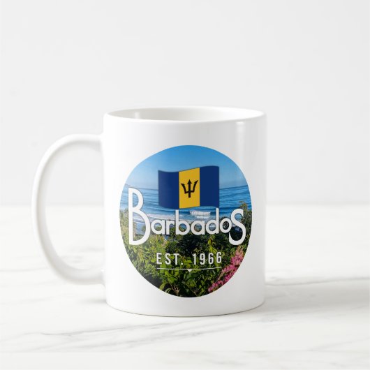"Barbados Est. 1966" Ost-Küstenansicht mit Flagge Kaffeetasse (Links)