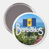 "Barbados Est. 1966" Ost-Küstenansicht mit Flagge Magnet (Vorderseite/Rückseite)