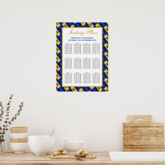 BARBADOS FLAG Custom Wedding 120 Sitzplan Poster (Küche)
