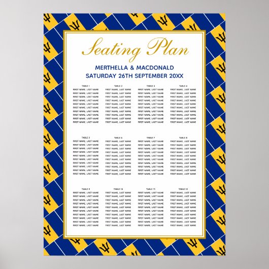 BARBADOS FLAG Custom Wedding 120 Sitzplan Poster (Vorne)