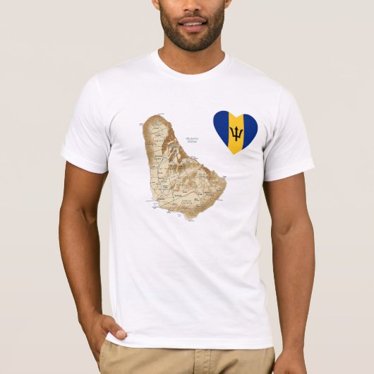 Barbados Flag Herz + Karte T - Shirt (Vorderseite)