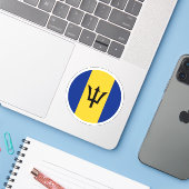 Barbados Flag Round Sticker (Laptop mit iPhone)
