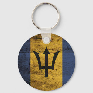 Barbados-Flagge auf Altholzkörner Schlüsselanhänger