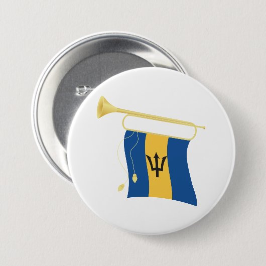 Barbados-Flagge mit Bugle Patriotic Caribbean Button (Vorne & Hinten)