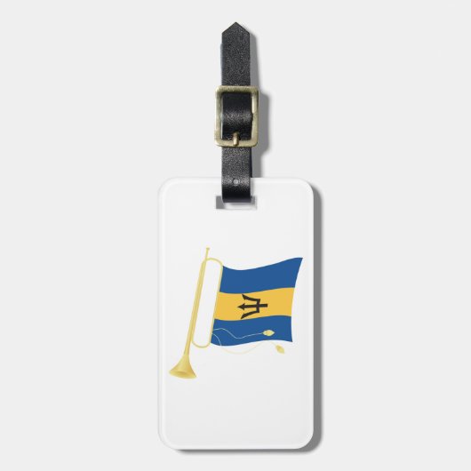 Barbados-Flagge mit Bugle Patriotic Caribbean Gepäckanhänger (Vorderseite vertikal)