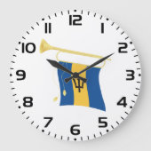 Barbados-Flagge mit Bugle Patriotic Caribbean Große Wanduhr (Vorderseite)
