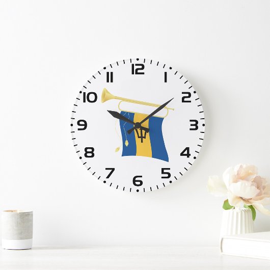 Barbados-Flagge mit Bugle Patriotic Caribbean Große Wanduhr