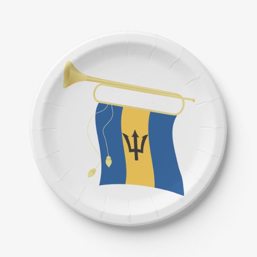 Barbados-Flagge mit Bugle Patriotic Caribbean Pappteller (Vorderseite)