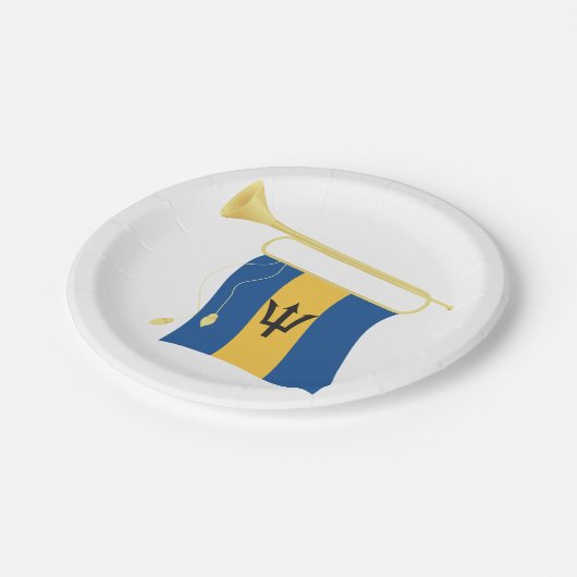 Barbados-Flagge mit Bugle Patriotic Caribbean Pappteller (Schrägansicht)