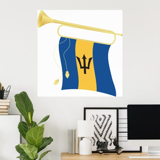 Barbados-Flagge mit Bugle Patriotic Caribbean Poster