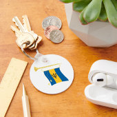 Barbados-Flagge mit Bugle Patriotic Caribbean Schlüsselanhänger