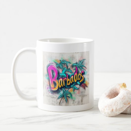 Barbados Graffiti Vibes: Island Street Art Ed Kaffeetasse (Mit Donut)