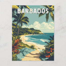 Barbados Illustration Travel Art Vintag Postkarte