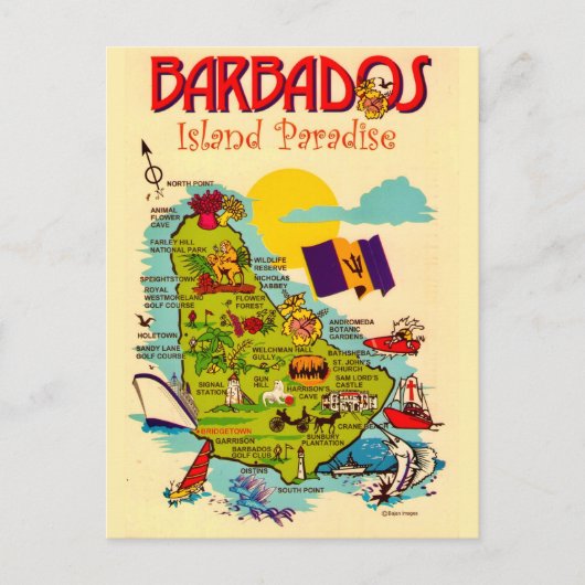 Barbados Inselkarte Postkarte (Vorderseite)