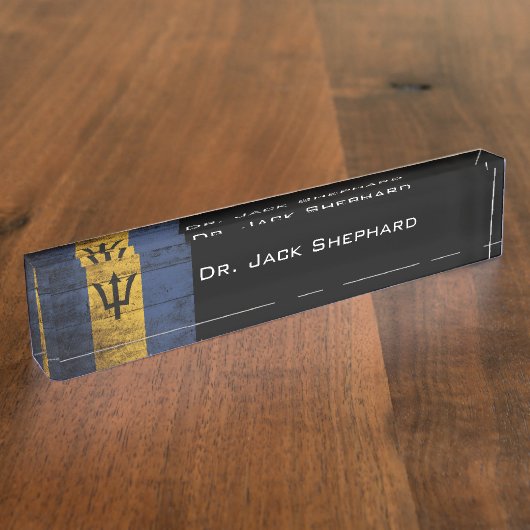 Barbados kennzeichnen auf altem hölzernem Korn Namensplakette (Seite)