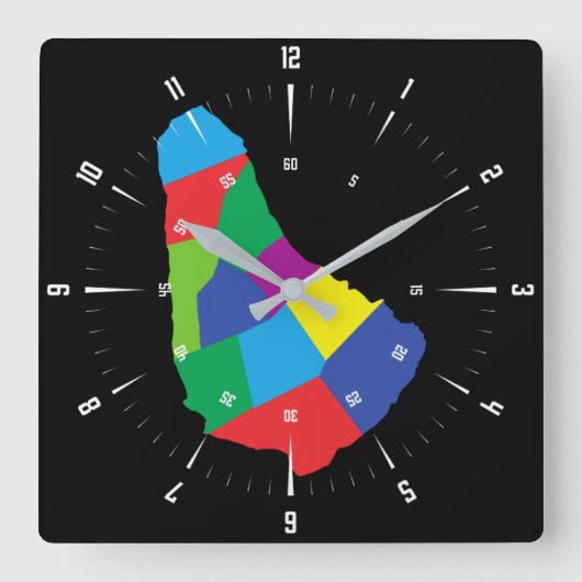 Barbados Map Square Wall Clock Quadratische Wanduhr (Vorderseite)