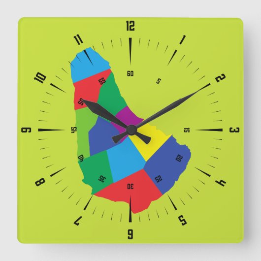 Barbados Map Square Wall Clock Quadratische Wanduhr (Vorderseite)