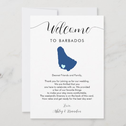 Barbados Map Wedding Welcome Letter Tour Karte (Vorderseite)