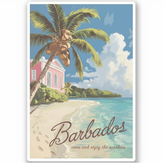 Barbados Painterly Travel Art Vintag Aufkleber (Vorderseite)