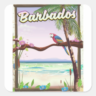 Barbados Papageien Landschaft Reiseplakat Quadratischer Aufkleber