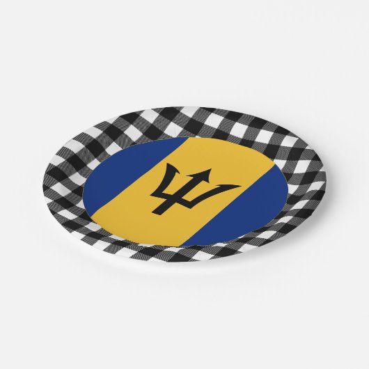 Barbados Plate, Büffel kariert & Barbados Flag Pappteller (Schrägansicht)