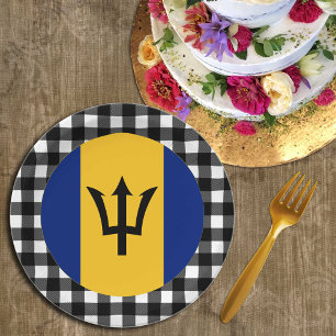 Barbados Plate, Büffel kariert & Barbados Flag Pappteller