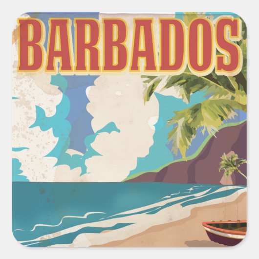 Barbados Reiseplakat Quadratischer Aufkleber (Vorderseite)