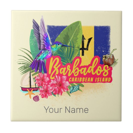 Barbados Retro Karibik Vintage Insel Souvenir Fliese (Vorderseite)