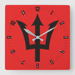 Barbados Trident Square Wall Clock Quadratische Wanduhr