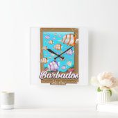 Barbados Tropical Fish Reiseplakat Quadratische Wanduhr (Zuhause)