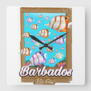 Barbados Tropical Fish Reiseplakat Quadratische Wanduhr