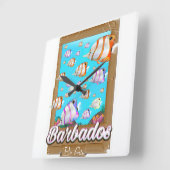 Barbados Tropical Fish Reiseplakat Quadratische Wanduhr (Winkel)
