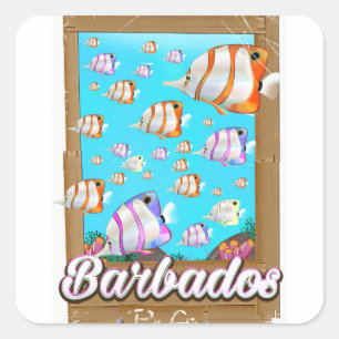 Barbados Tropische Fische Reiseposter Quadratischer Aufkleber