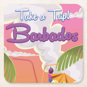 Barbados Vacation Cartoon Reiseplakat Rechteckiger Pappuntersetzer