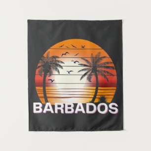 Barbados Vintage Palmen Sommer Strand Wandteppich