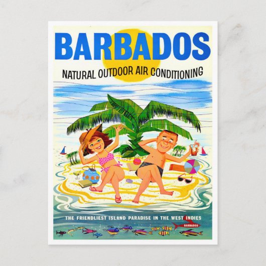 Barbados Vintage Reise Postkarte (Vorderseite)