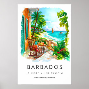 Barbados-Wasserfarbenposter Barbados-Reisedruck Poster