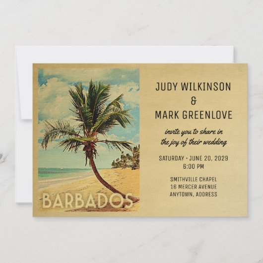 Barbados Wedding Invitation Beach Palm Tree Einladung (Vorderseite)
