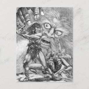 Barbar gegen Zauberer; das Schwert wird sich durch Postkarte
