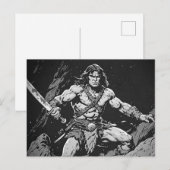 Barbar mit einem Breitschwert 50er Jahre Tinten-Gr Postkarte (Vorne/Hinten)
