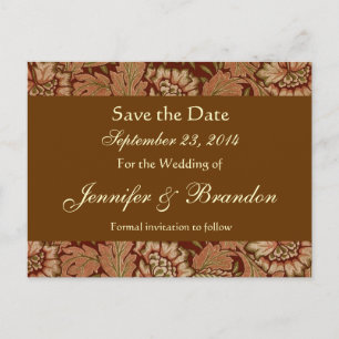 Barbe Brown Gold Damask Save the Date Postkarte