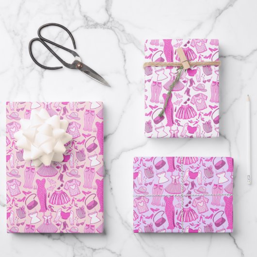 Barbecore Rosa und Hot-Pink Mode Geschenkpapier Set (Vorderseite)