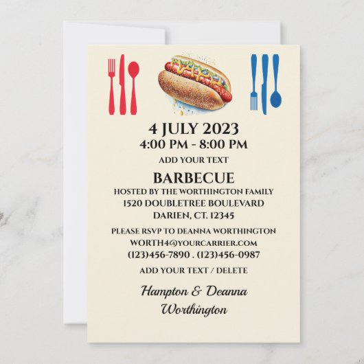 Barbecue / 4th of July / etc. Invitation Einladung (Rückseite)