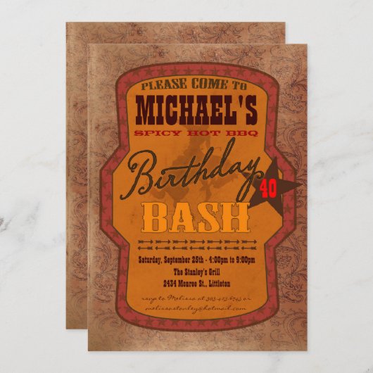 Barbecue Bash Einladung - Western oder Texas Style (Vorne/Hinten)