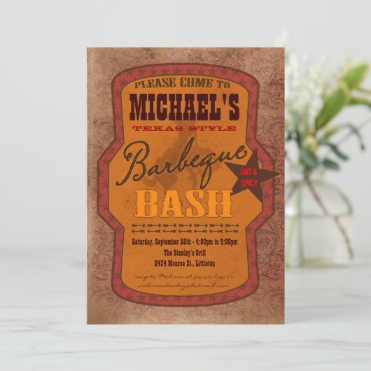 Barbecue Bash Einladung - Western oder Texas Style (Stehend Vorderseite)