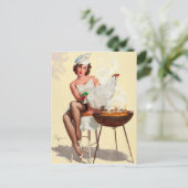 Barbecue Button-Up Girl Postkarte (Stehend Vorderseite)