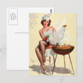 Barbecue Button-Up Girl Postkarte (Vorne/Hinten)